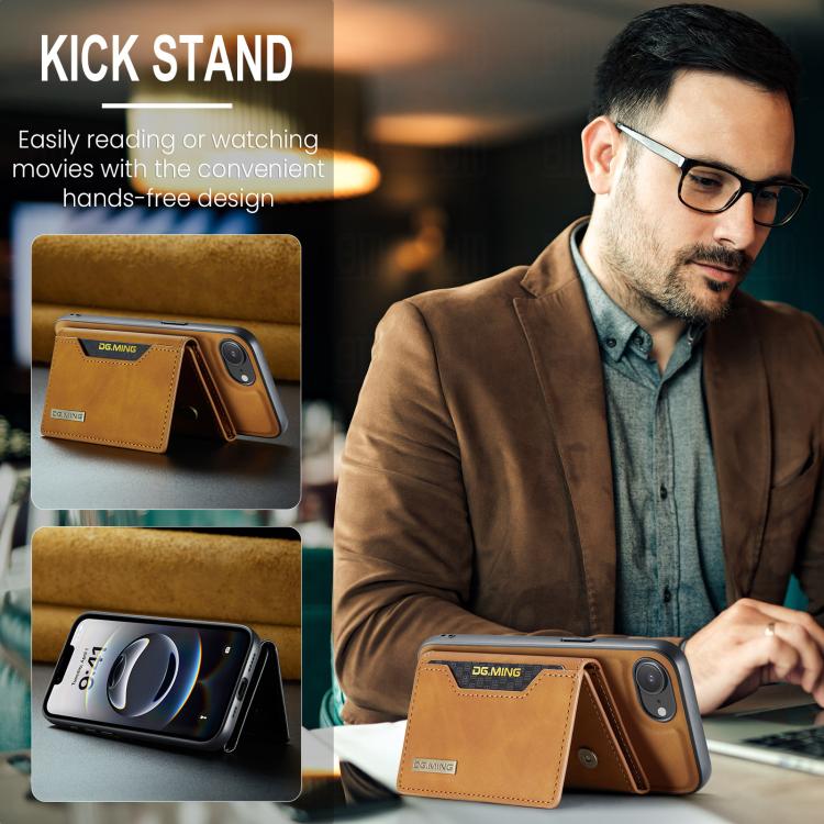 For iPhone 17e / 16e DG.MING M2 Series 3-Fold Card Bag Wallet Leather Phone Case(Brown)