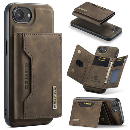 For iPhone 17e / 16e DG.MING M2 Series 3-Fold Card Bag Wallet Leather Phone Case(Coffee)