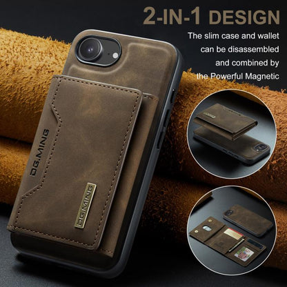 For iPhone 17e / 16e DG.MING M2 Series 3-Fold Card Bag Wallet Leather Phone Case(Coffee)