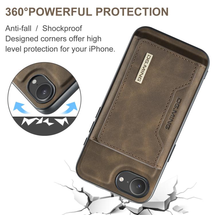 For iPhone 17e / 16e DG.MING M2 Series 3-Fold Card Bag Wallet Leather Phone Case(Coffee)