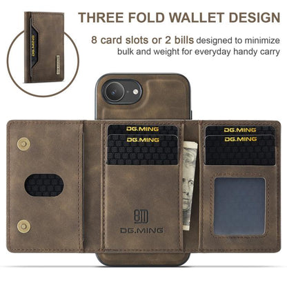 For iPhone 17e / 16e DG.MING M2 Series 3-Fold Card Bag Wallet Leather Phone Case(Coffee)