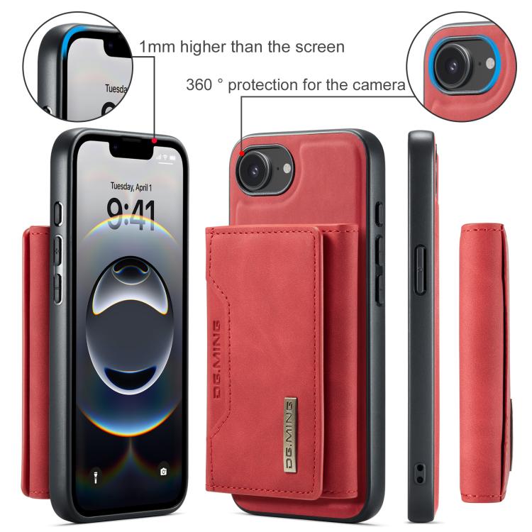 For iPhone 17e / 16e DG.MING M2 Series 3-Fold Card Bag Wallet Leather Phone Case(Red)