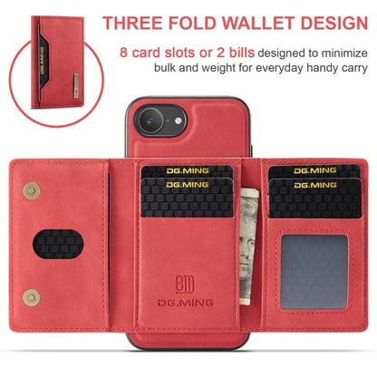 For iPhone 17e / 16e DG.MING M2 Series 3-Fold Card Bag Wallet Leather Phone Case(Red)