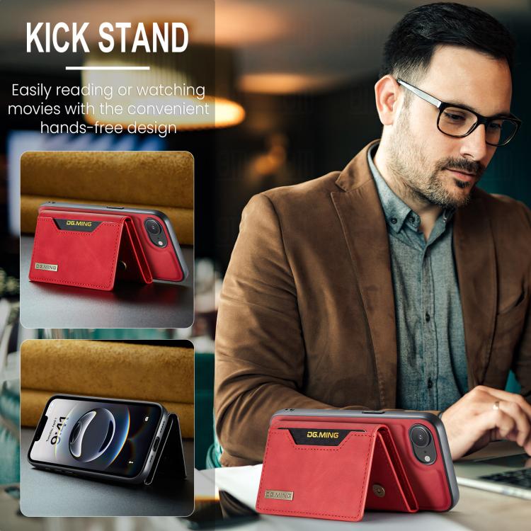 For iPhone 17e / 16e DG.MING M2 Series 3-Fold Card Bag Wallet Leather Phone Case(Red)