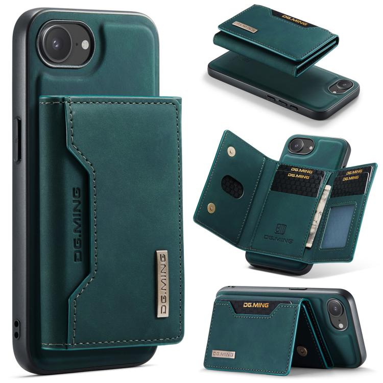For iPhone 17e / 16e DG.MING M2 Series 3-Fold Card Bag Wallet Leather Phone Case(Green)