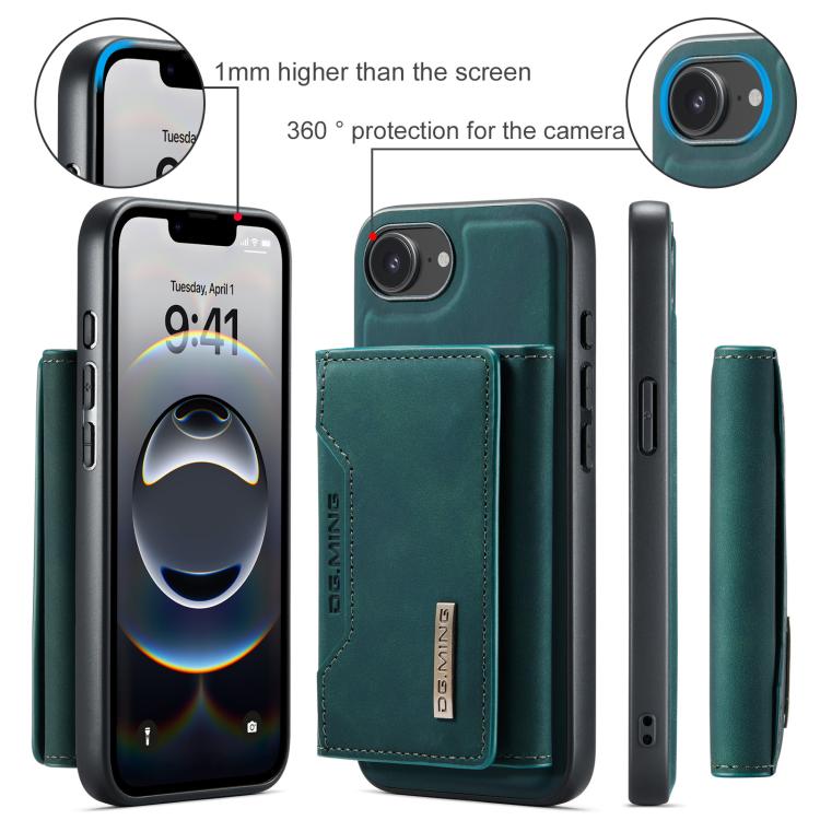 For iPhone 17e / 16e DG.MING M2 Series 3-Fold Card Bag Wallet Leather Phone Case(Green)
