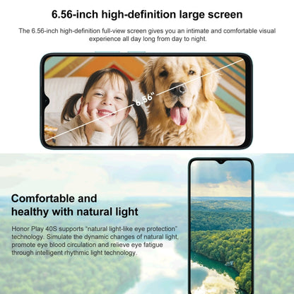 Honor Play 40S 5G, 4 Go+128 Go, écran 6,56 pouces MagicOS 7.1 Snapdragon 480 Plus Octa Core jusqu'à 2,2 GHz, Réseau: 5G, Ne prend pas en charge Google Play (Vert Jade Encre)