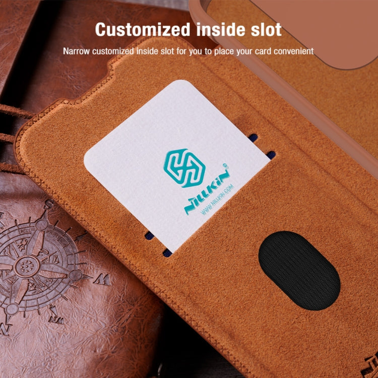 For Samsung Galaxy A55 NILLKIN QIN Series Pro Sliding Camera Cover Design Leather Phone Case(Brown)