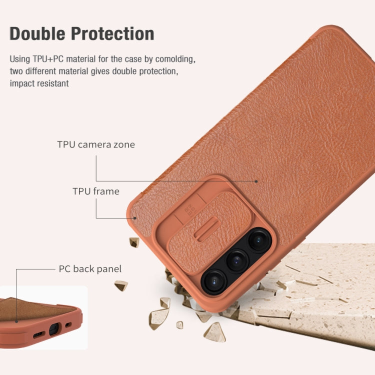 For Samsung Galaxy A55 NILLKIN QIN Series Pro Sliding Camera Cover Design Leather Phone Case(Brown)