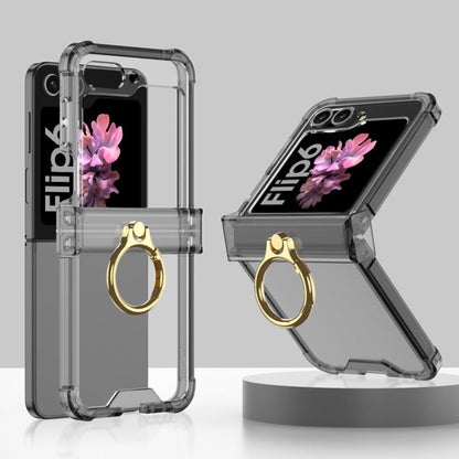 For Samsung Galaxy Z Flip6 / Flip7 FE Gkk Airbag Hinge Silicone Phone Case with Ring Holder(Transparent Black)