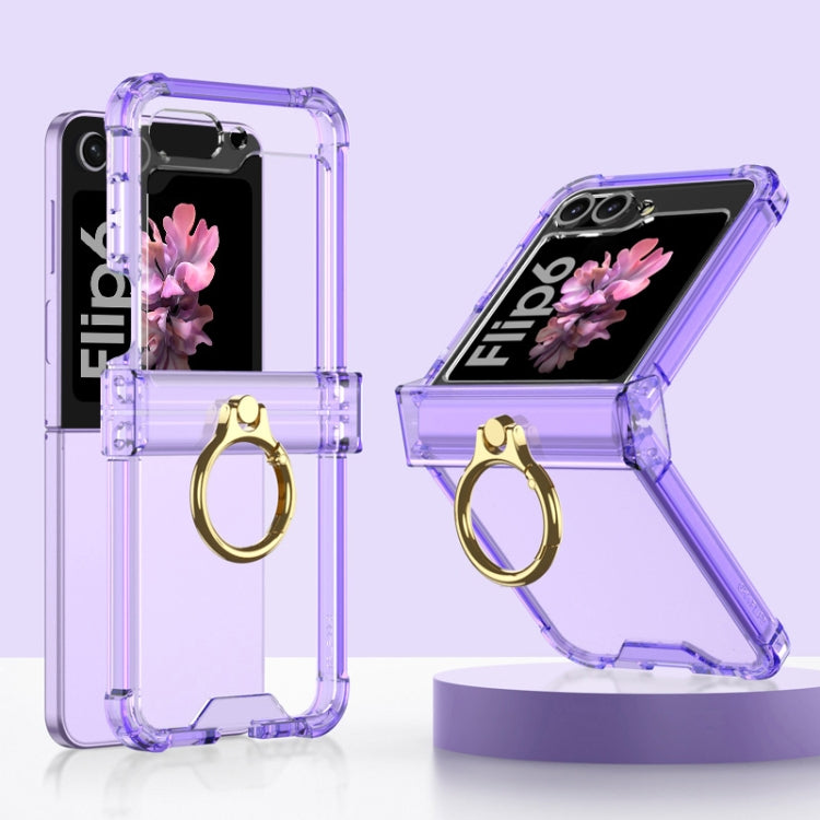 For Samsung Galaxy Z Flip6 / Flip7 FE Gkk Airbag Hinge Silicone Phone Case with Ring Holder(Transparent Purple)