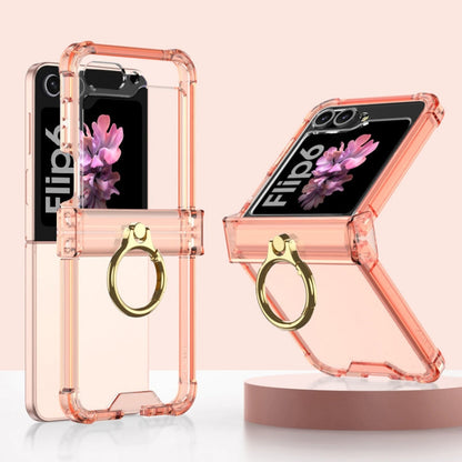 For Samsung Galaxy Z Flip6 / Flip7 FE Gkk Airbag Hinge Silicone Phone Case with Ring Holder(Transparent Orange)