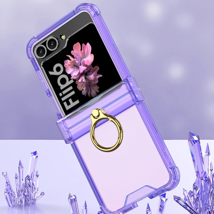 For Samsung Galaxy Z Flip6 / Flip7 FE Gkk Airbag Hinge Silicone Phone Case with Ring Holder & Tempered Film(Transparent Black)