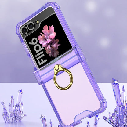 For Samsung Galaxy Z Flip6 / Flip7 FE Gkk Airbag Hinge Silicone Phone Case with Ring Holder & Tempered Film(Transparent Black)