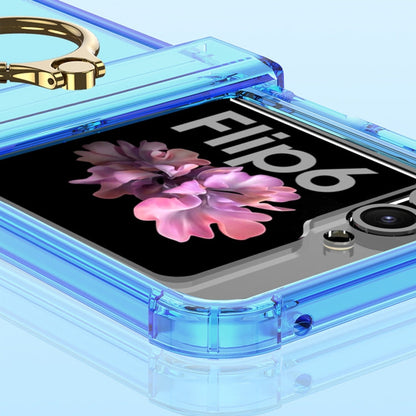 For Samsung Galaxy Z Flip6 / Flip7 FE Gkk Airbag Hinge Silicone Phone Case with Ring Holder & Tempered Film(Transparent Black)