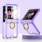 For Samsung Galaxy Z Flip6 / Flip7 FE Gkk Airbag Hinge Silicone Phone Case with Ring Holder & Tempered Film(Transparent Purple)