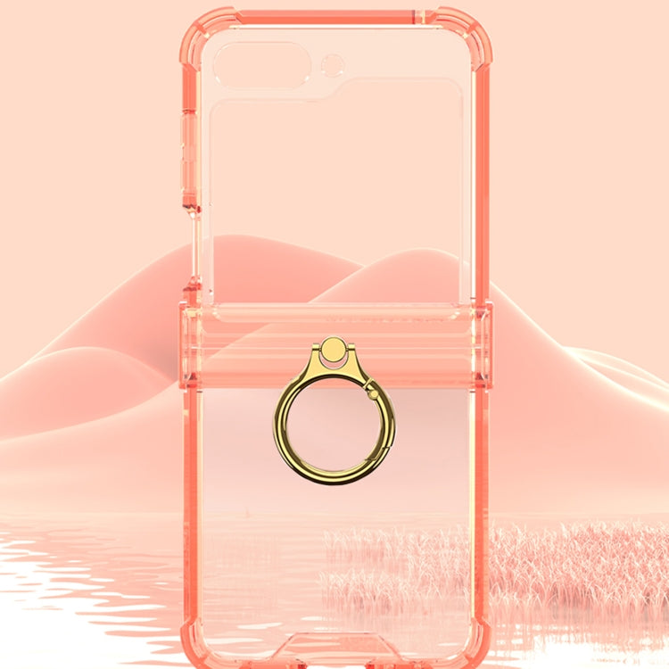 For Samsung Galaxy Z Flip6 / Flip7 FE Gkk Airbag Hinge Silicone Phone Case with Ring Holder & Tempered Film(Transparent Purple)