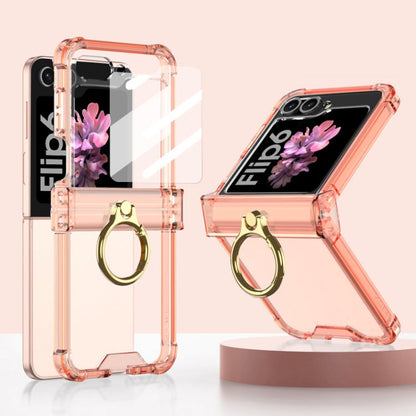 For Samsung Galaxy Z Flip6 / Flip7 FE Gkk Airbag Hinge Silicone Phone Case with Ring Holder & Tempered Film(Transparent Orange)