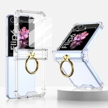 For Samsung Galaxy Z Flip6 / Flip7 FE Gkk Airbag Hinge Silicone Phone Case with Ring Holder & Tempered Film(Transparent)