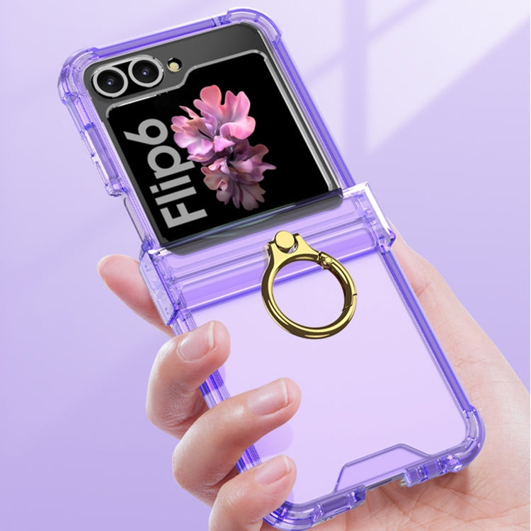 For Samsung Galaxy Z Flip6 / Flip7 FE Gkk Airbag Hinge Silicone Phone Case with Ring Holder & Tempered Film(Transparent)