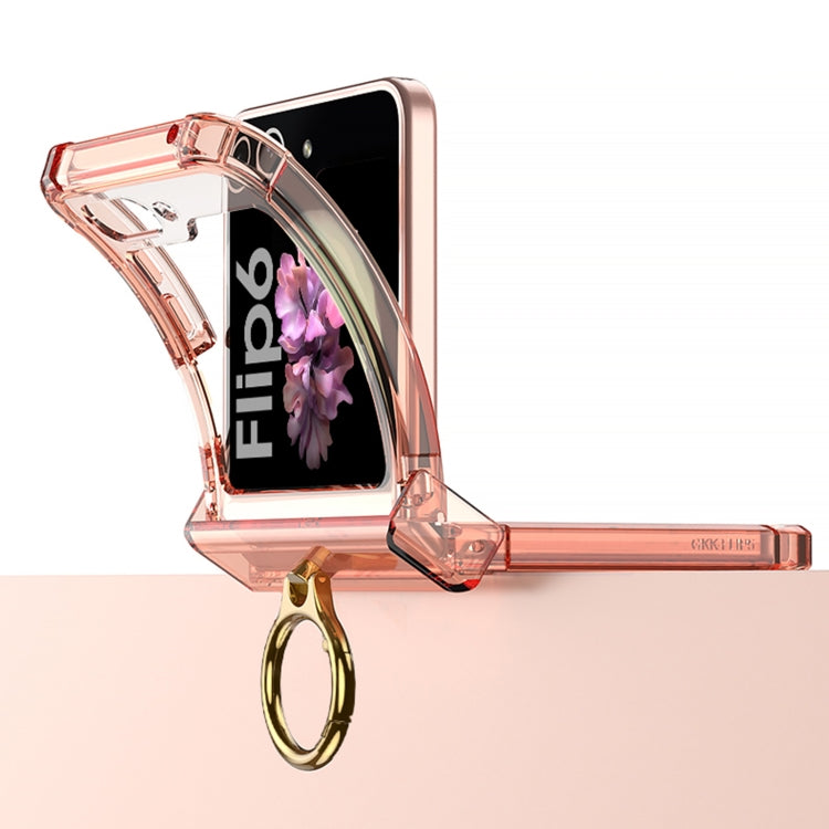 For Samsung Galaxy Z Flip6 / Flip7 FE Gkk Airbag Hinge Silicone Phone Case with Ring Holder & Tempered Film(Transparent)