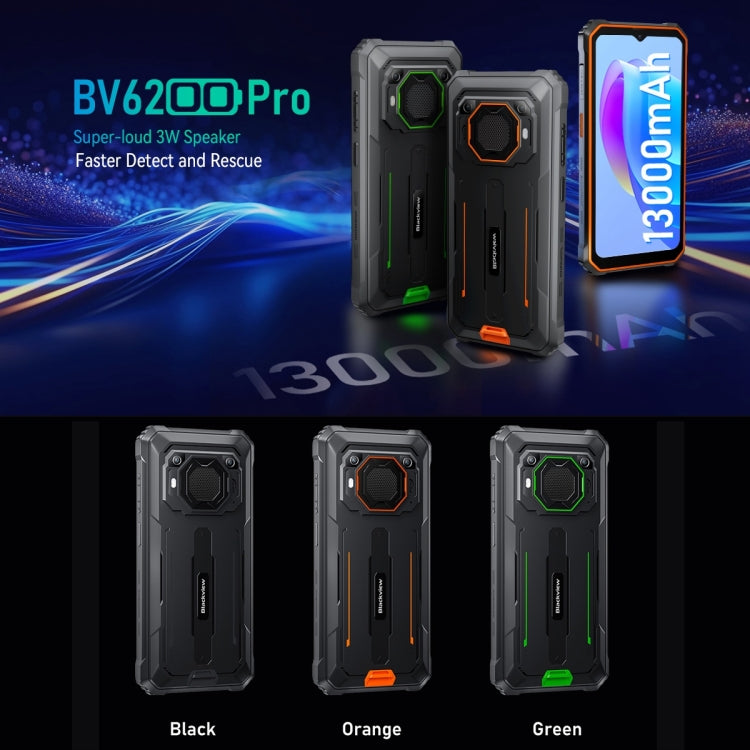 [Entrepôt HK] Blackview BV6200 Pro, 6GB+128GB, IP68/IP69K/MIL-STD-810H, 6,56 pouces Android 14 MediaTek Helio P35 Octa Core, Réseau: 4G, OTG, NFC(Noir)