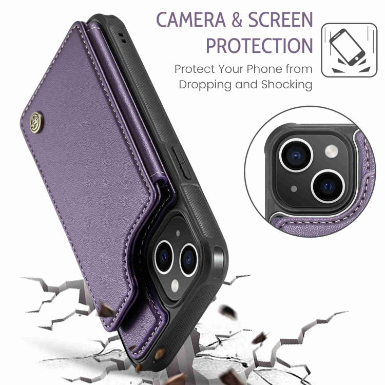 For iPhone 15 Plus CaseMe C22 Card Slots Holder RFID Anti-theft Phone Case(Purple)