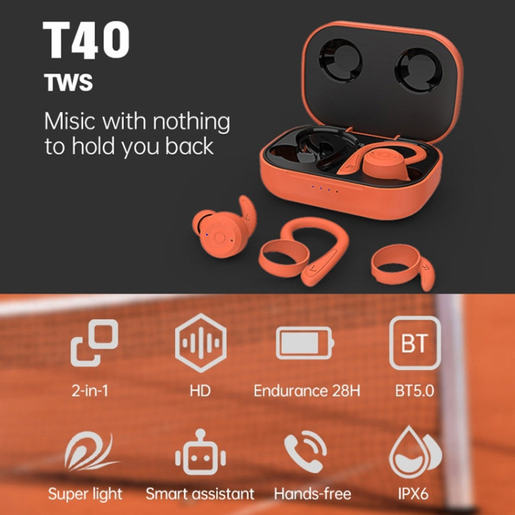 T&G T40 TWS IPX6 Waterproof Hanging Ear Wireless Bluetooth Earphones with Charging Box(White)