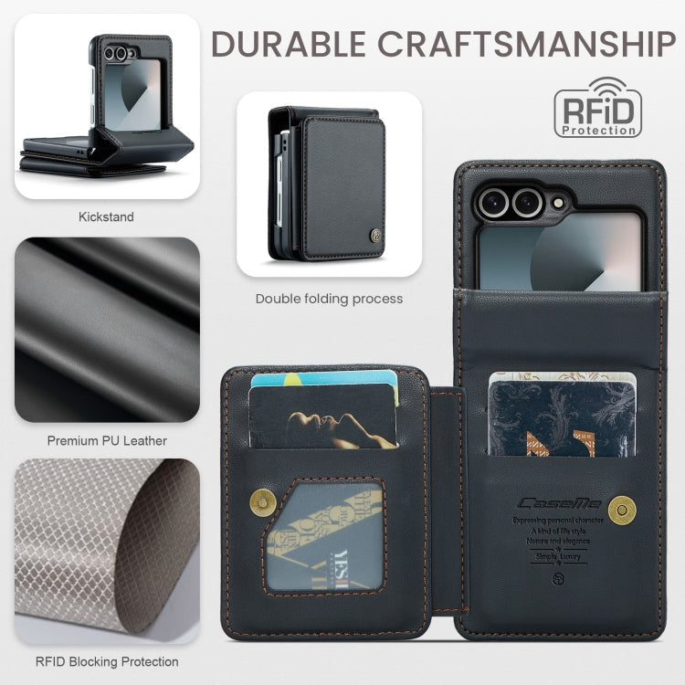For Samsung Galaxy Z Flip6 / Flip7 FE CaseMe C22 PC+TPU Business Style RFID Anti-theft Leather Phone Case(Black)