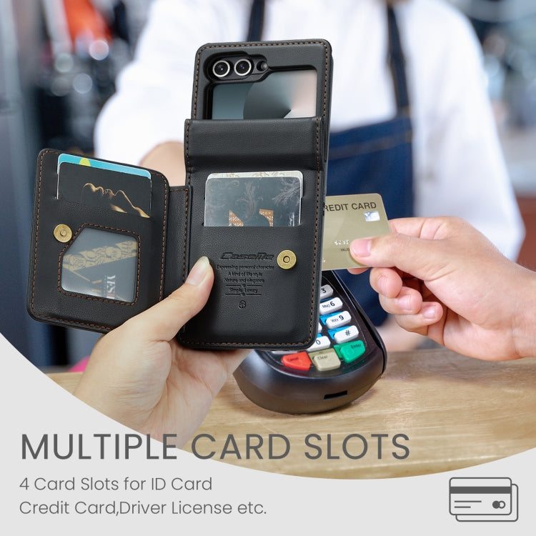 For Samsung Galaxy Z Flip6 / Flip7 FE CaseMe C22 PC+TPU Business Style RFID Anti-theft Leather Phone Case(Black)