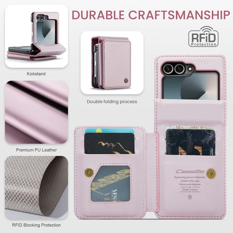 For Samsung Galaxy Z Flip6 / Flip7 FE CaseMe C22 PC+TPU Business Style RFID Anti-theft Leather Phone Case(Pink)