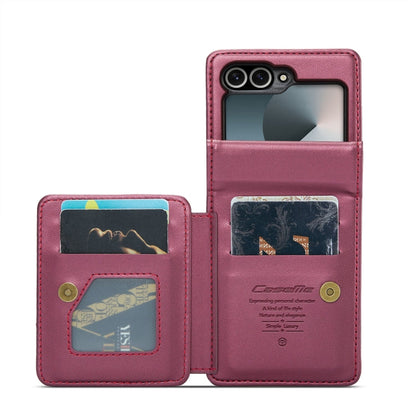 For Samsung Galaxy Z Flip6 / Flip7 FE CaseMe C22 PC+TPU Business Style RFID Anti-theft Leather Phone Case(Wine Red)