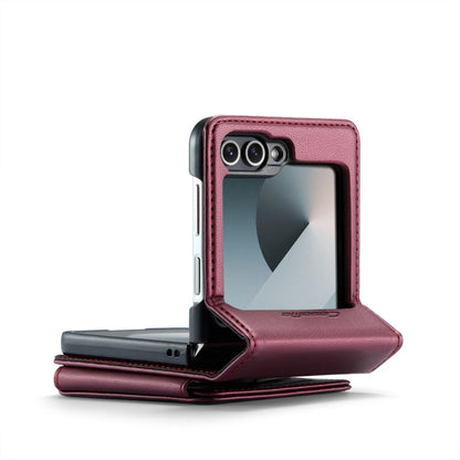 For Samsung Galaxy Z Flip6 / Flip7 FE CaseMe C22 PC+TPU Business Style RFID Anti-theft Leather Phone Case(Wine Red)