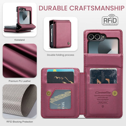 For Samsung Galaxy Z Flip6 / Flip7 FE CaseMe C22 PC+TPU Business Style RFID Anti-theft Leather Phone Case(Wine Red)