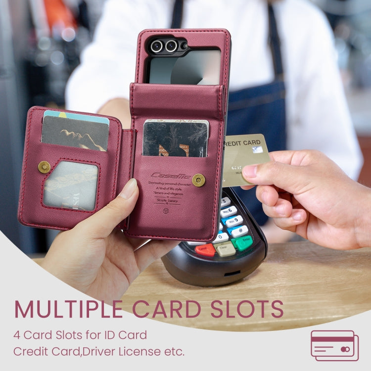 For Samsung Galaxy Z Flip6 / Flip7 FE CaseMe C22 PC+TPU Business Style RFID Anti-theft Leather Phone Case(Wine Red)