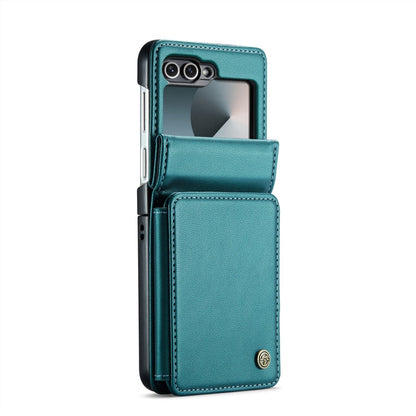 Pour Samsung Galaxy Z Flip6 / Flip7 FE Étui de téléphone en cuir RFID anti-vol de style professionnel PC+TPU CaseMe C22 (Bleu Vert)