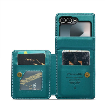 Pour Samsung Galaxy Z Flip6 / Flip7 FE Étui de téléphone en cuir RFID anti-vol de style professionnel PC+TPU CaseMe C22 (Bleu Vert)
