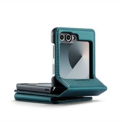 Pour Samsung Galaxy Z Flip6 / Flip7 FE Étui de téléphone en cuir RFID anti-vol de style professionnel PC+TPU CaseMe C22 (Bleu Vert)