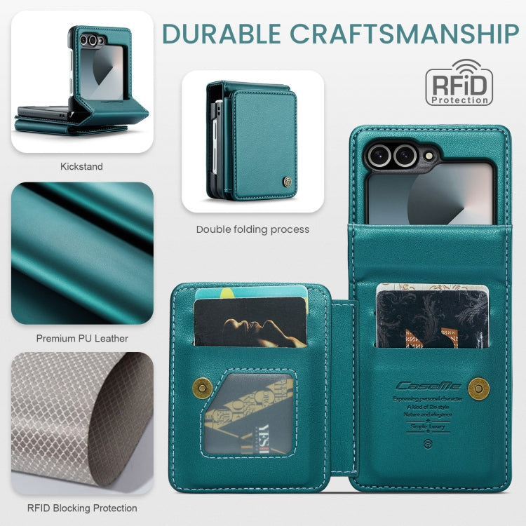 Pour Samsung Galaxy Z Flip6 / Flip7 FE Étui de téléphone en cuir RFID anti-vol de style professionnel PC+TPU CaseMe C22 (Bleu Vert)