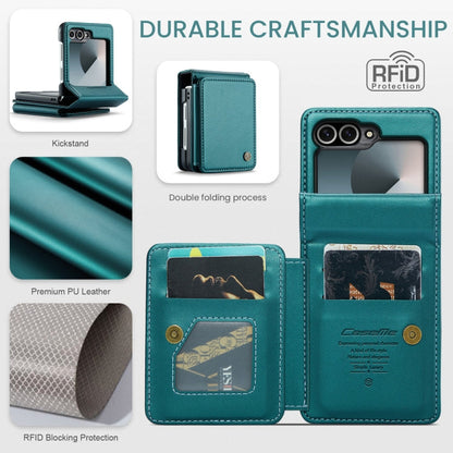 Pour Samsung Galaxy Z Flip6 / Flip7 FE Étui de téléphone en cuir RFID anti-vol de style professionnel PC+TPU CaseMe C22 (Bleu Vert)