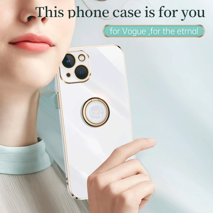 For iPhone 15 Plus XINLI Straight Edge 6D Electroplate TPU Phone Case with Ring Holder(Hawthorn Red)