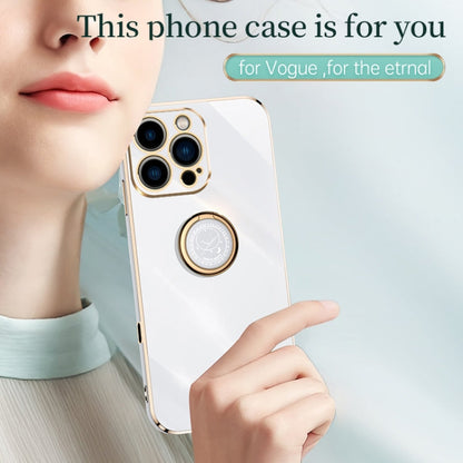 For iPhone 16 Pro XINLI Straight Edge 6D Electroplate TPU Phone Case with Ring Holder(Cherry Purple)