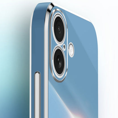 For iPhone 16 XINLI Straight Edge 6D Electroplate TPU Phone Case with Ring Holder(Celestial Blue)