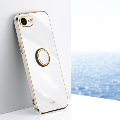 For iPhone 16e / 17e XINLI Straight Edge 6D Electroplate TPU Phone Case with Ring Holder(White)