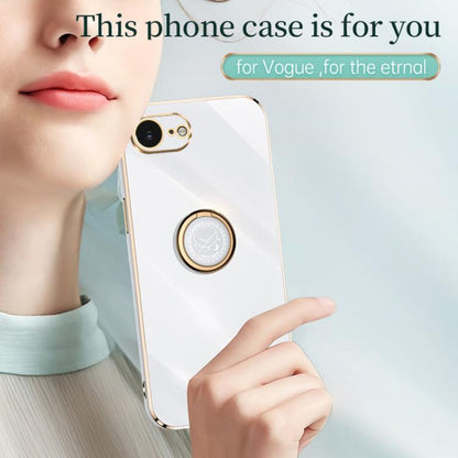 For iPhone 16e / 17e XINLI Straight Edge 6D Electroplate TPU Phone Case with Ring Holder(Pink)