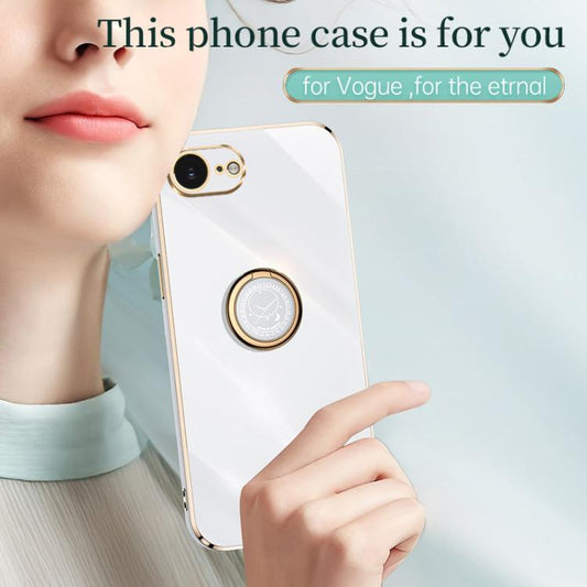 For iPhone 16e / 17e XINLI Straight Edge 6D Electroplate TPU Phone Case with Ring Holder(Mint Green)