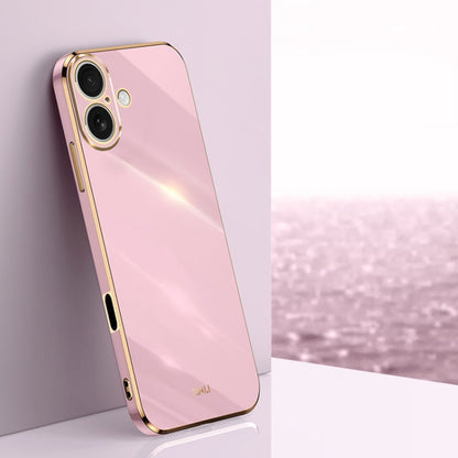 For iPhone 16 XINLI Straight Edge 6D Electroplate TPU Phone Case(Cherry Purple)