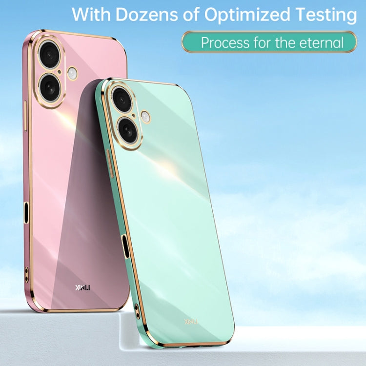 For iPhone 16 XINLI Straight Edge 6D Electroplate TPU Phone Case(Pink)
