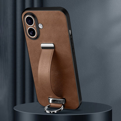 Pour iPhone 16 SULADA Tide Cool Series Coque de téléphone en PC + Cuir Texture Agréable au Toucher (Marron)