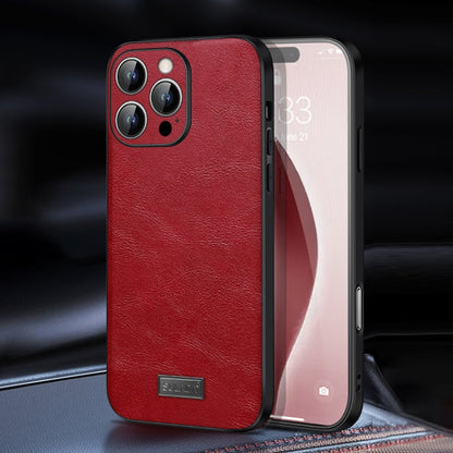 For iPhone 16 Pro Max SULADA Shockproof TPU Hybrid Handmade Leather Phone Case(Red)